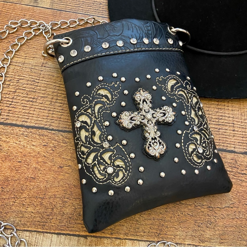 Western Embellished Crystal Cross Small Crossbody VEGAN